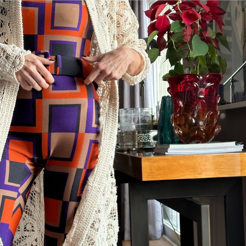 Chic Geometric Jumpsuit - Purple and Orange